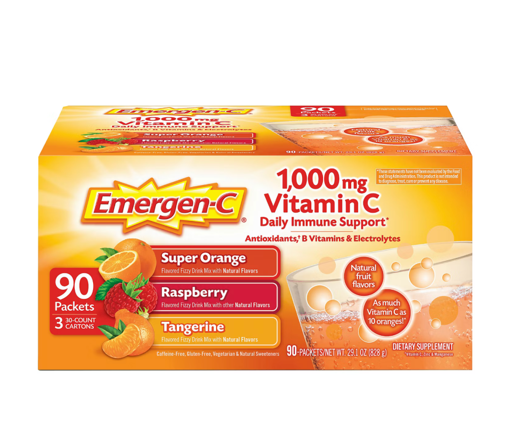 Emergen-C 1,000 mg Vitamin C Fizzy Drink Mix Variety Pack 90 Packets