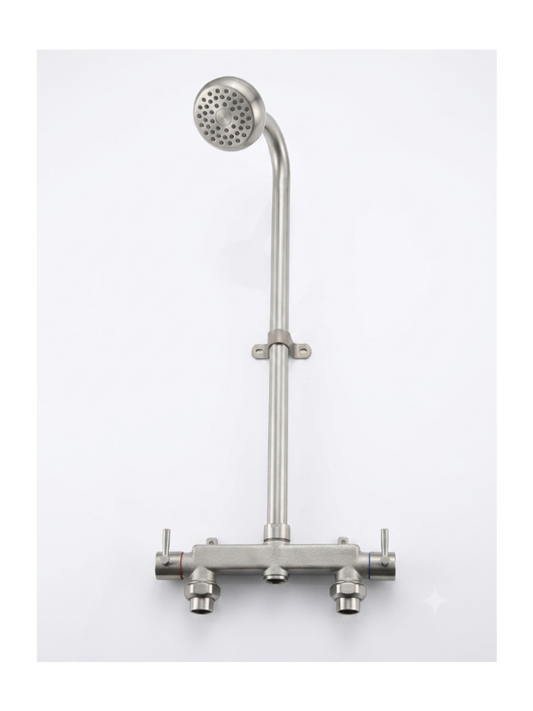 Exposed Pipe Shower System, Wall-Mounted Dual Handle Shower Faucet Set, Brushed Nickel