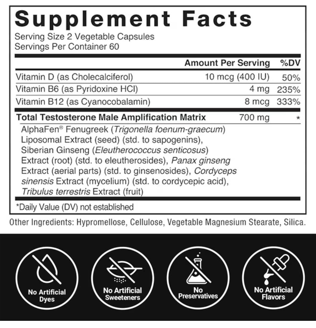 Force Factor Test X180 Legend Supplement Facts panel and ingredients