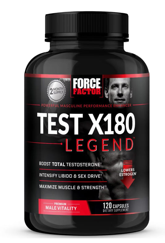 Force Factor Test X180 Legend Testosterone Booster 120 capsules bottle, front view