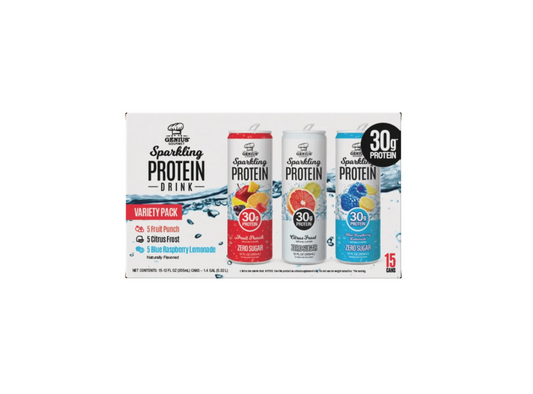 Genius Gourmet Sparkling Clear 30g Protein Drink Variety Pack, 12 fl oz Cans, 15 Pack