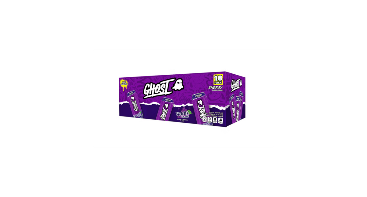 GHOST Energy Drink Welch's Grape, 18 Pack (18 x 16 fl oz) Zero Sugar Energy & Focus Drink