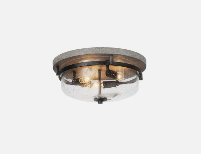 Holmes 13.5" 3-Light Farmhouse Flush Mount Ceiling Light Distressed Gray White, Black & Seeded Glass