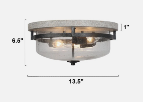 Holmes 13.5" 3-Light Farmhouse Flush Mount Ceiling Light Distressed Gray White, Black & Seeded Glass - view 7