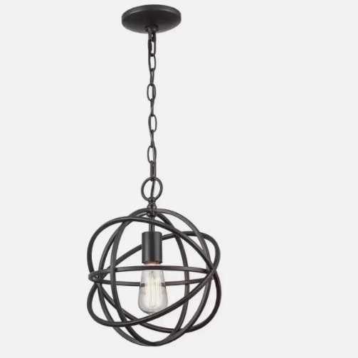 Home Decorators Collection Sarolta Sands 11" Orb Pendant Light Bronze Finish, Adjustable Hanging Cei