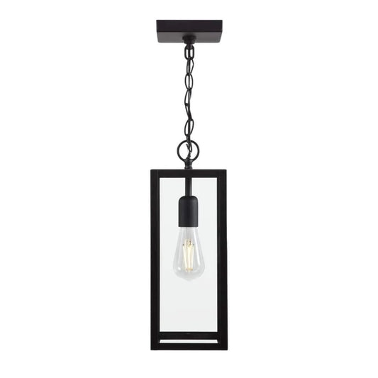Hurley 1-Light Outdoor Hanging Pendant Light Matte Black with Clear Glass Shade, E26