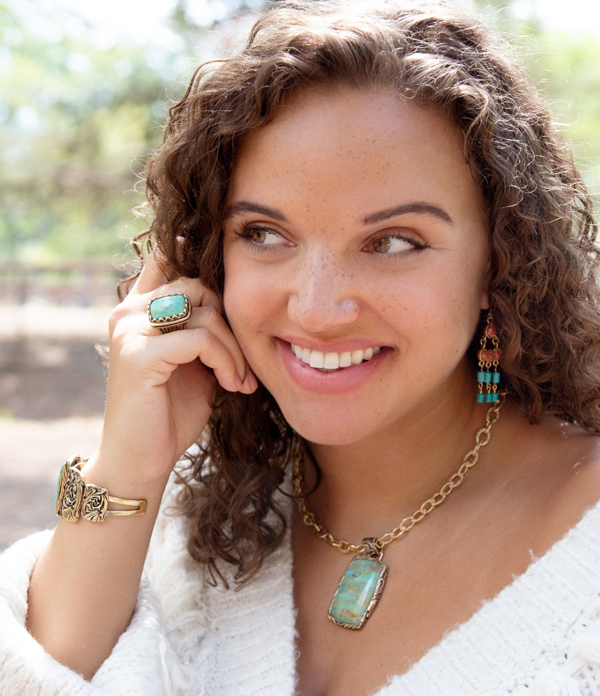 Barse Jacquard Genuine Blue Turquoise & Bronze Pendant Necklace, 18.5" Chain with 2" Extender, Floral Detail
