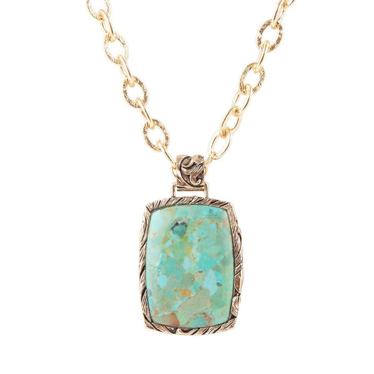 Barse Jacquard Genuine Blue Turquoise & Bronze Pendant Necklace, 18.5" Chain with 2" Extender, Floral Detail