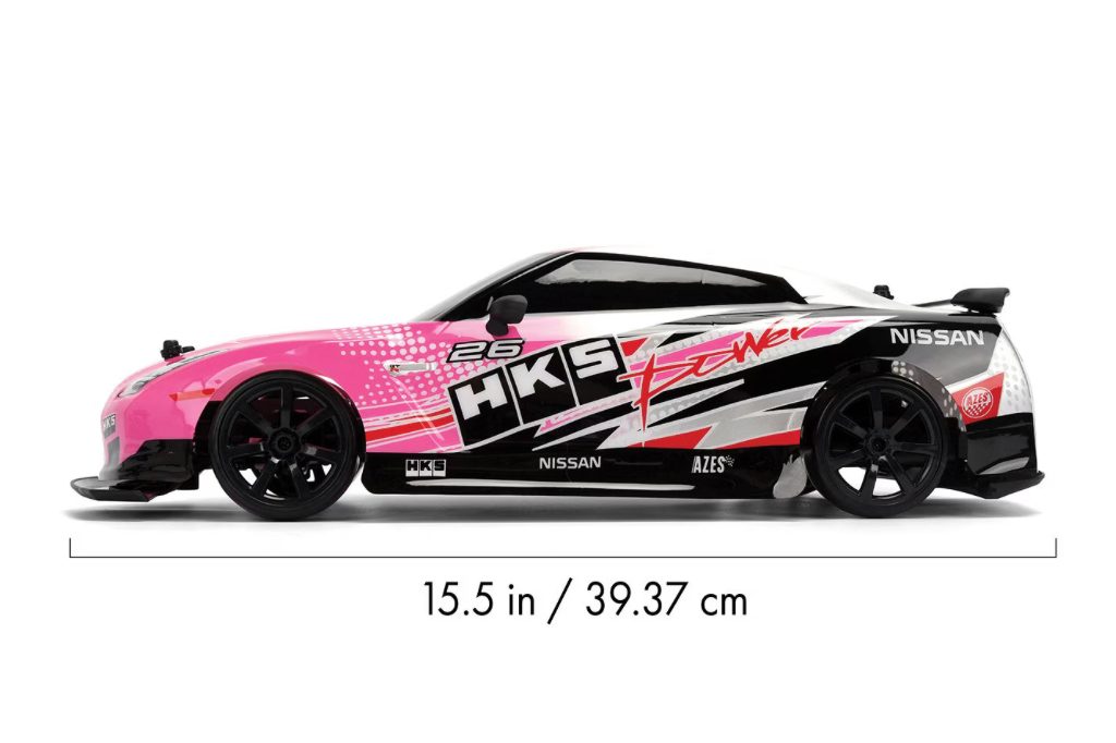 Jada Pink Slips Nissan GT-R R35 RC car side view, 15.5 inches long