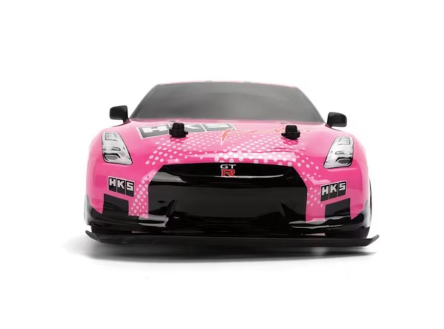Front view of pink Jada Pink Slips Nissan GT-R R35 RC car