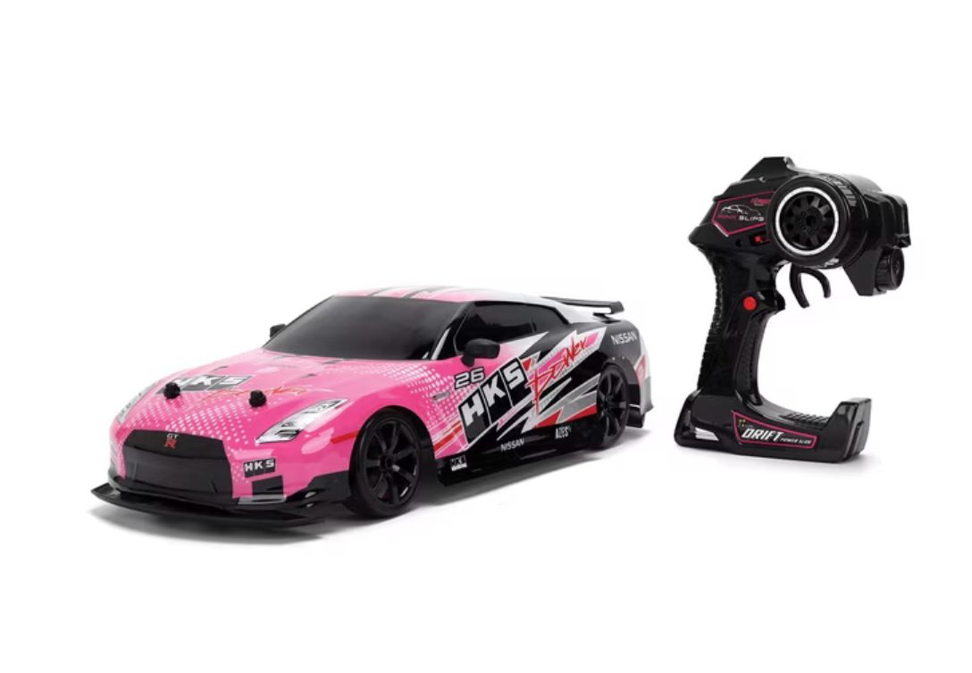 Pink Jada Pink Slips Nissan GT-R R35 RC car with pistol-grip remote