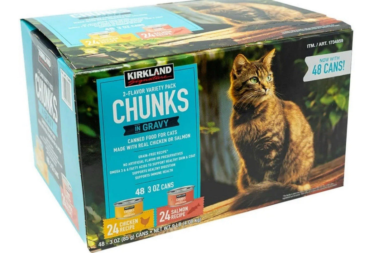 Kirkland Signature Chunks in Gravy Cat Food Variety Pack 48 Cans, 3 oz Chicken & Salmon Wet Cat Food - view 3