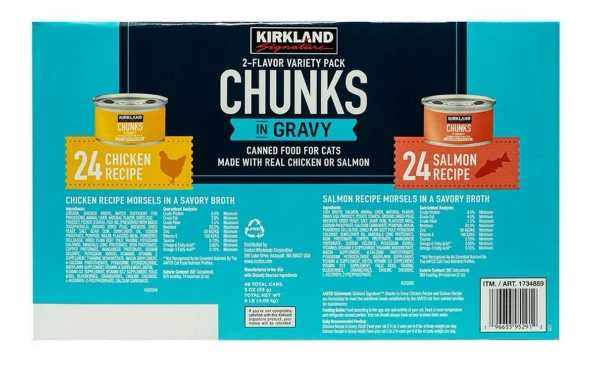 Kirkland Signature Chunks in Gravy Cat Food Variety Pack 48 Cans, 3 oz Chicken & Salmon Wet Cat Food - view 4