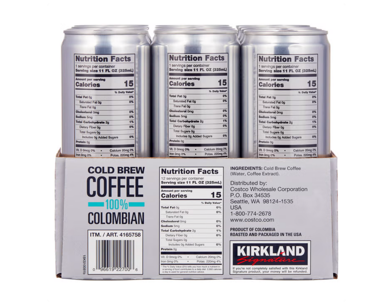 Kirkland Signature Colombian Cold Brew Coffee 12-Pack 11 oz Unsweetened Arabica - view 3