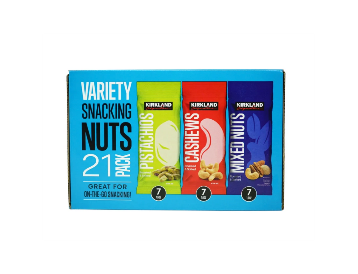Kirkland Signature Snacking Nuts Variety Pack 21 Count Roasted & Salted Single-Serve Nut Packs