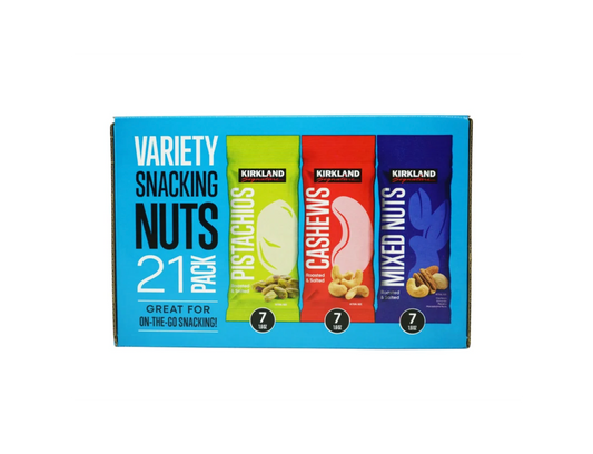 Kirkland Signature Snacking Nuts Variety Pack 21 Count Roasted & Salted Single-Serve Nut Packs