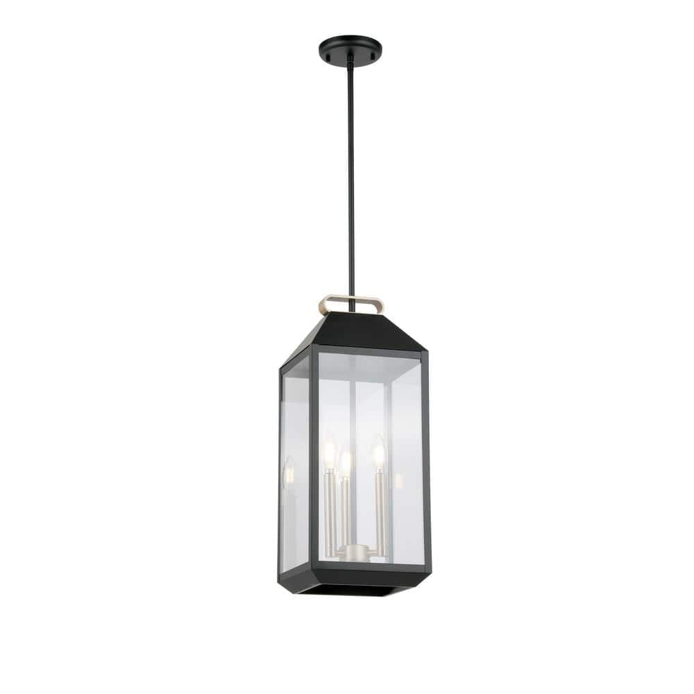Luminosa 3-Light Lantern Pendant Light 9 in Matte Black & Gold Clear Glass