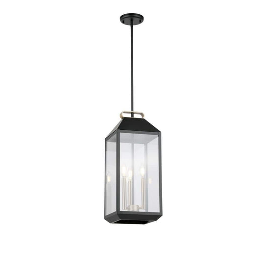 Luminosa 3-Light Lantern Pendant Light 9 in Matte Black & Gold Clear Glass