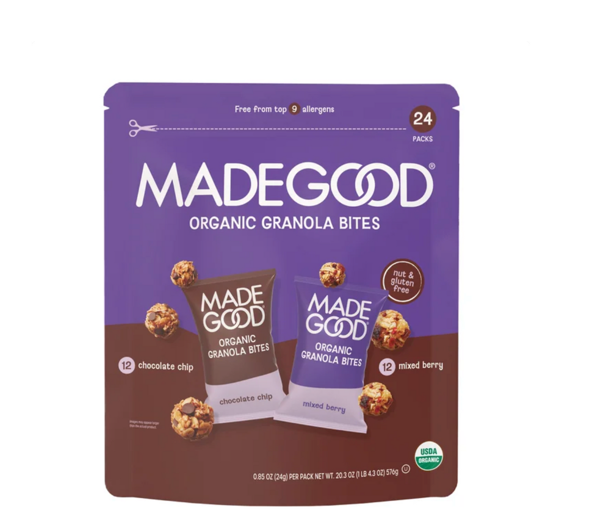 MadeGood Organic Granola Minis Variety Pack 24 Count USDA Organic, Gluten-Free Granola Snacks