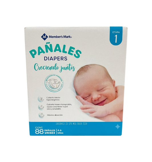 Member's Mark Baby Diapers Stage 1 Unisex (88 Count) - Hypoallergenic, 4-6 kg