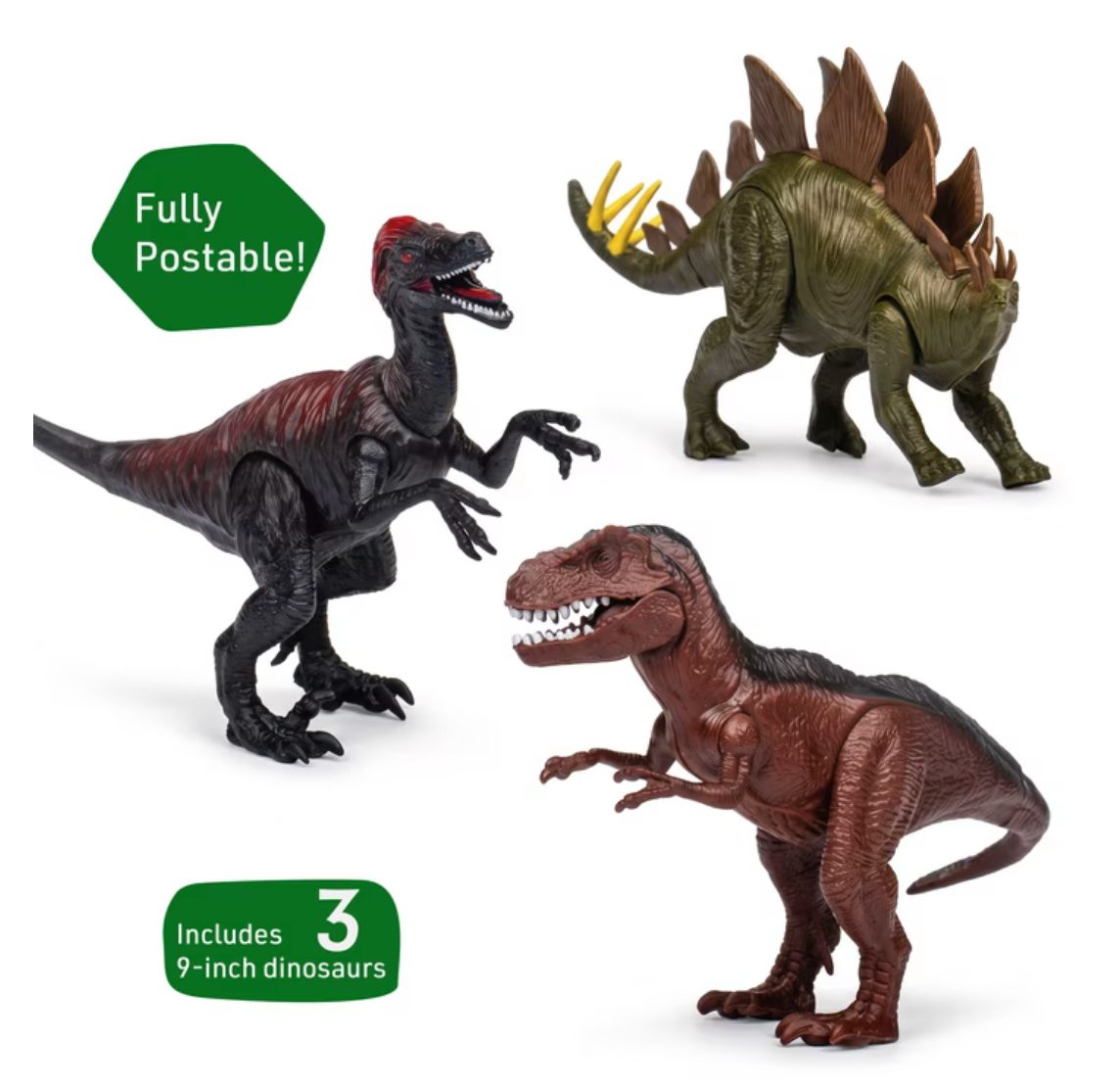 Member's Mark dino play set 3 fully posable 9-inch dinosaurs