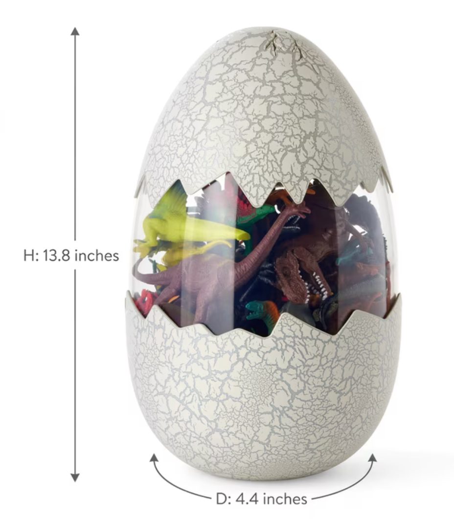 Member's Mark giant dino egg 13.8 inches tall filled with dinosaurs
