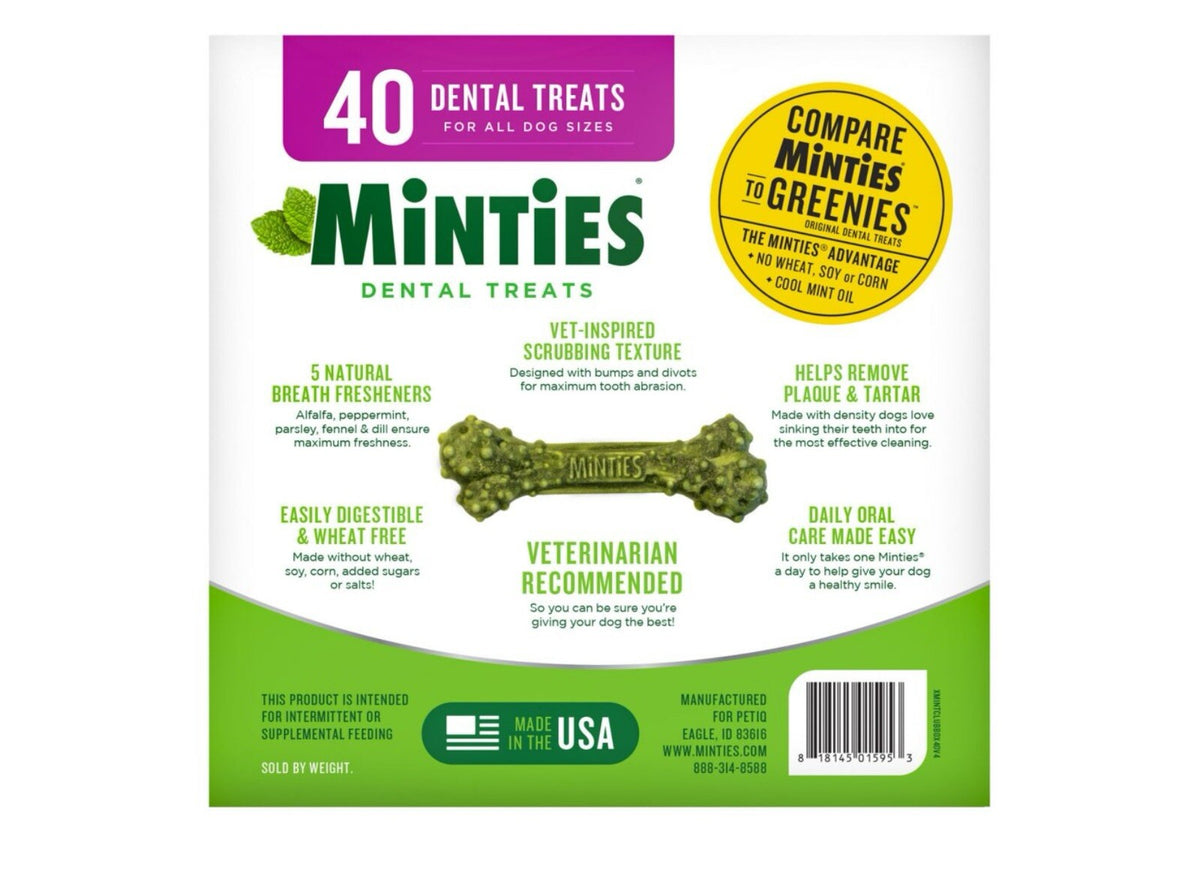 Minties Dental Dog Treats 40 Count for Medium & Large Dogs (40+ lbs) Fresh Breath & Plaque Control - view 4