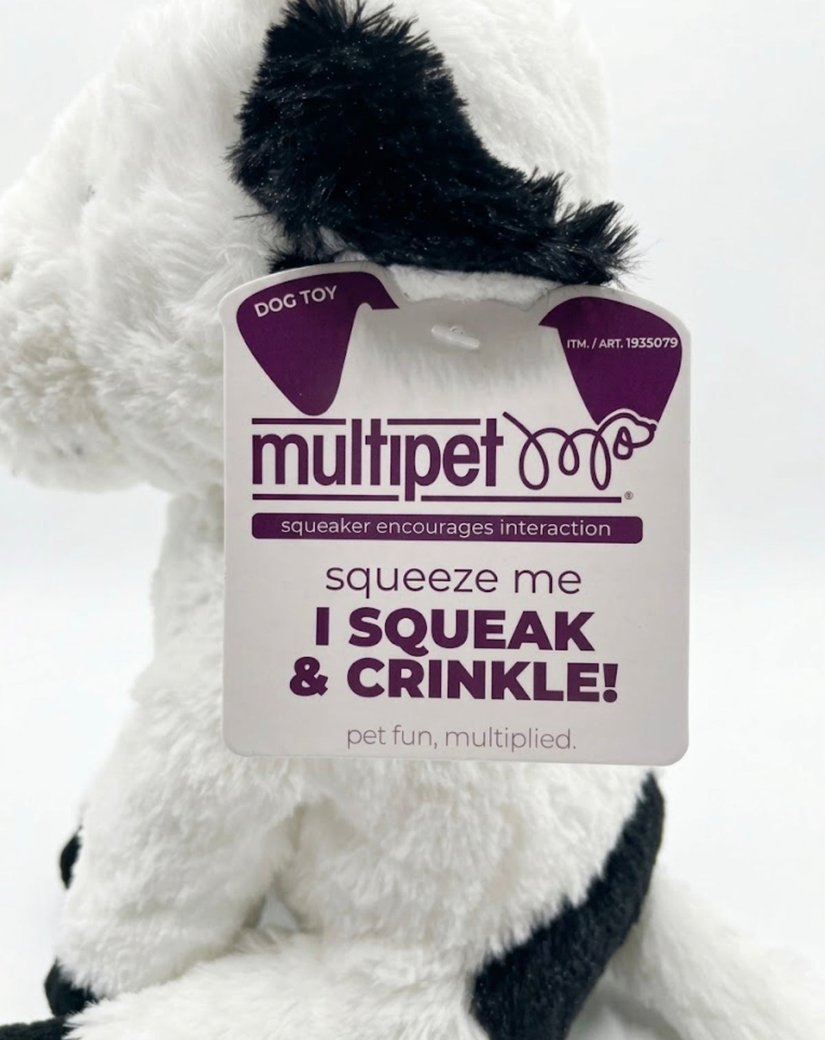 Multipet Cow Plush Dog Toy – Squeaky Crinkle Soft Black & White Stuffed Animal - view 4