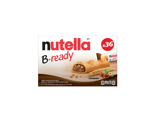 Nutella B-Ready Crispy Wafer Bars Hazelnut Spread Filled 36 Count 0.7 oz Individually Wrapped Snack Bars