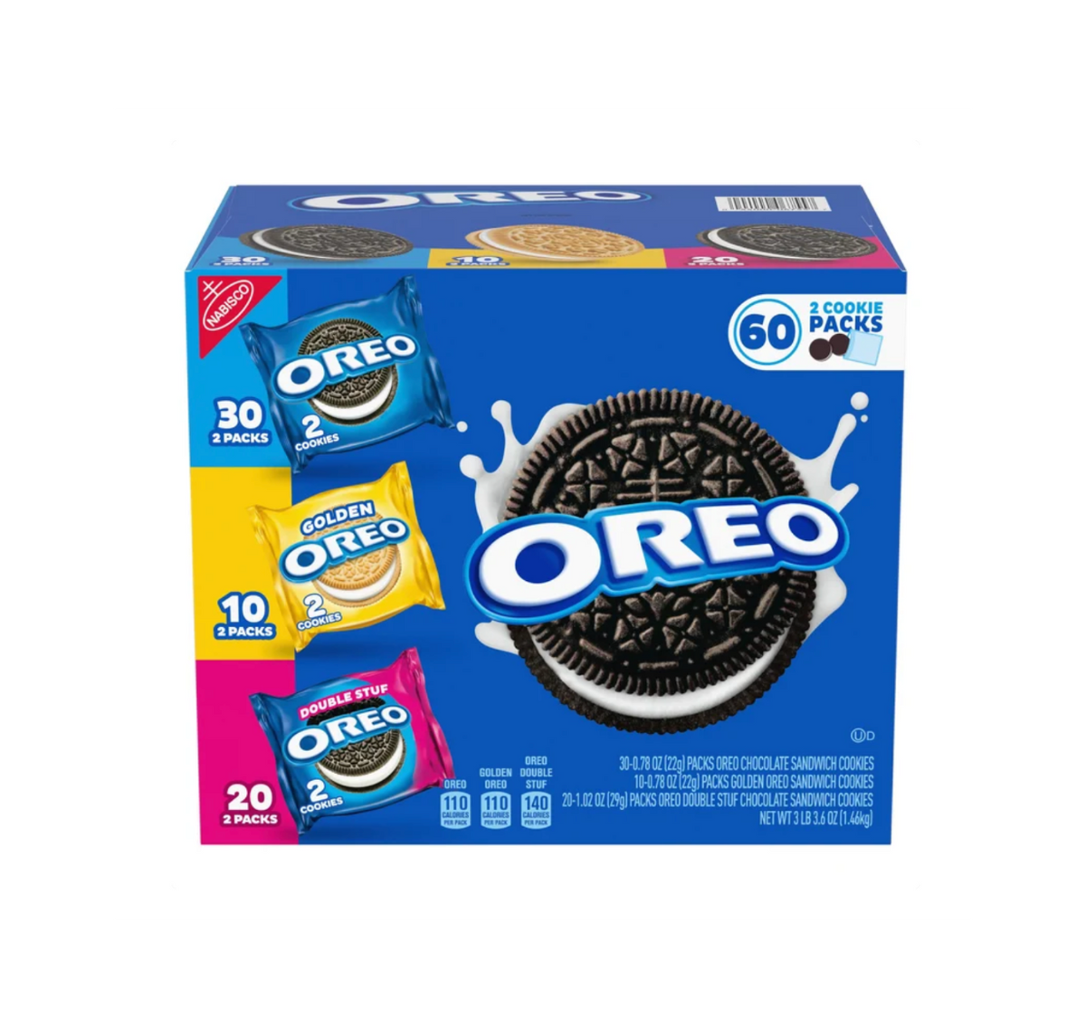 OREO Sandwich Cookies Variety Pack 60 Count Original, Double Stuf & Golden OREO Snack Packs