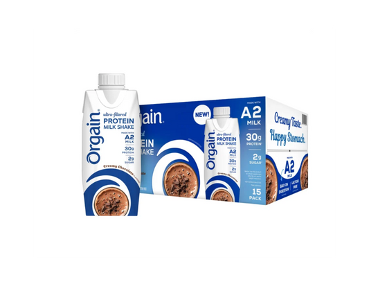 Orgain 30g Ultra-Filtered A2 Milk Protein Shake, Creamy Chocolate, 11 fl oz, 15 Pack