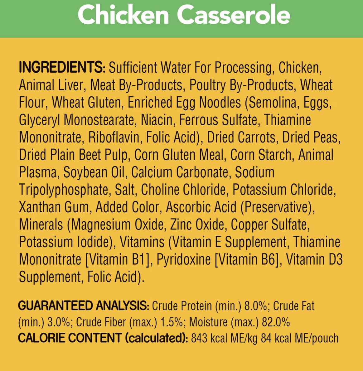 Pedigree Choice Cuts Chicken Casserole ingredients and guaranteed analysis