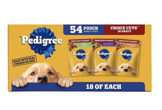 Pedigree Choice Cuts in Gravy Wet Dog Food 54 Pouch Variety Pack box