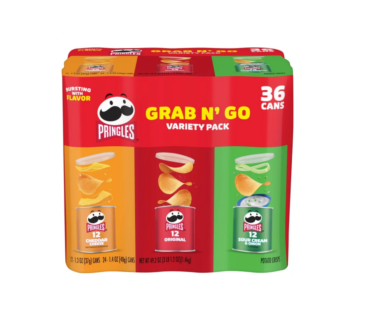 Pringles Grab & Go Potato Crisps Variety Pack 36 Count Original, Sour Cream & Onion & Cheddar Cheese