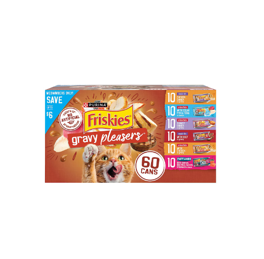 Purina Friskies Gravy Pleasers Wet Cat Food Variety Pack 60 Cans, 5.5 oz Meaty Bits, Prime Filets & Fully Loaded Recipes