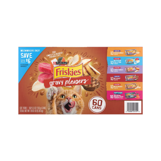 Purina Friskies Gravy Pleasers Wet Cat Food Variety Pack 60 Cans, 5.5 oz Meaty Bits, Prime Filets & Fully Loaded Recipes - view 2