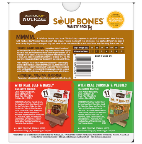 Rachael Ray Nutrish Soup Bones Variety Pack 22 Long-Lasting Dog Chews Beef & Barley and Chicken & Veggies - view 3