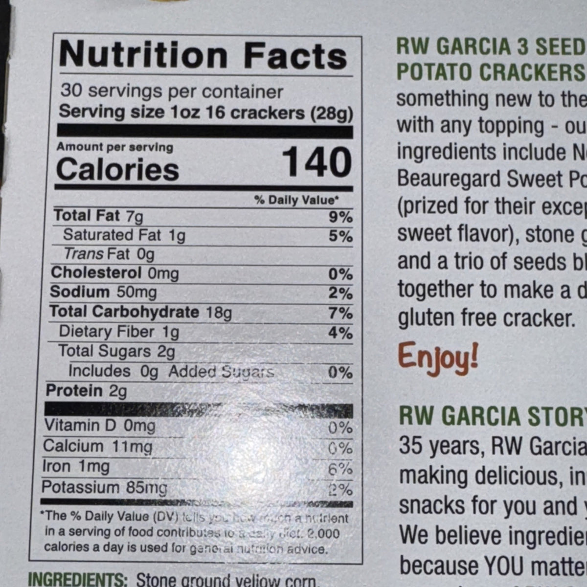 RW Garcia Sweet Potato 3-Seed Crackers - 30oz Healthy Snack GLUTEN FREE - NEW - view 2