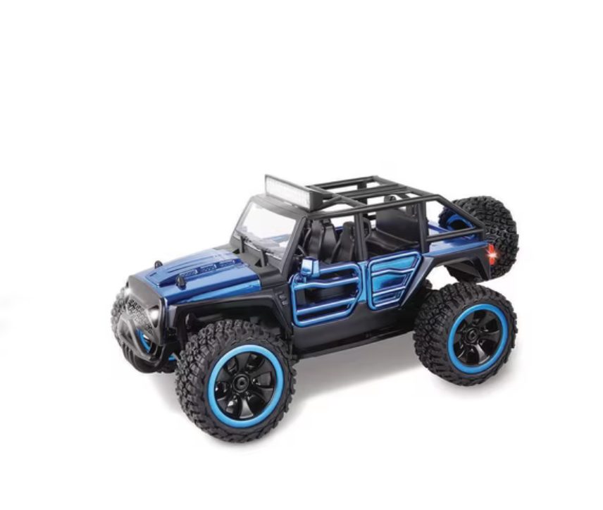 Sahara Racer 1:24 blue RC truck with LED light bar, roll cage and spare tire