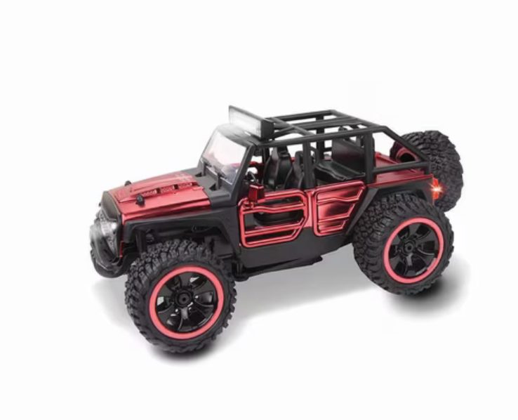 Sahara Racer 1:24 red RC truck with LED light bar, roll cage and spare tire