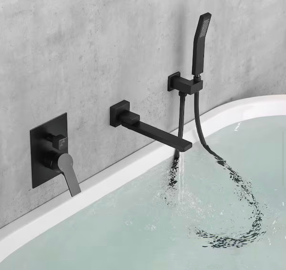 Shamanda Matte Black Wall Mount Tub Filler Faucet - 180° Swivel Spout & Handheld Shower System with  - view 7