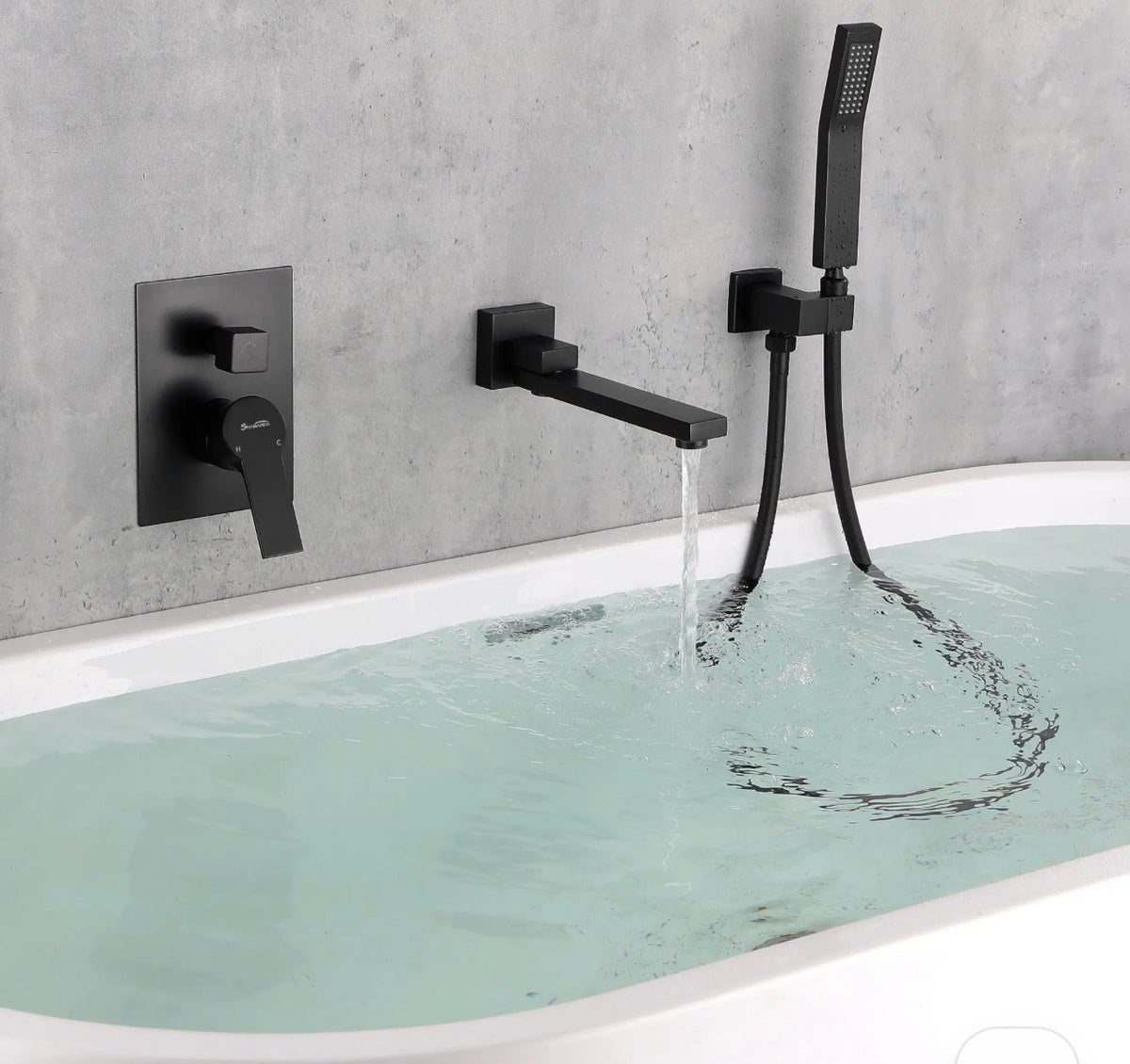 Shamanda Matte Black Wall Mount Tub Filler Faucet - 180° Swivel Spout & Handheld Shower System with  - view 9