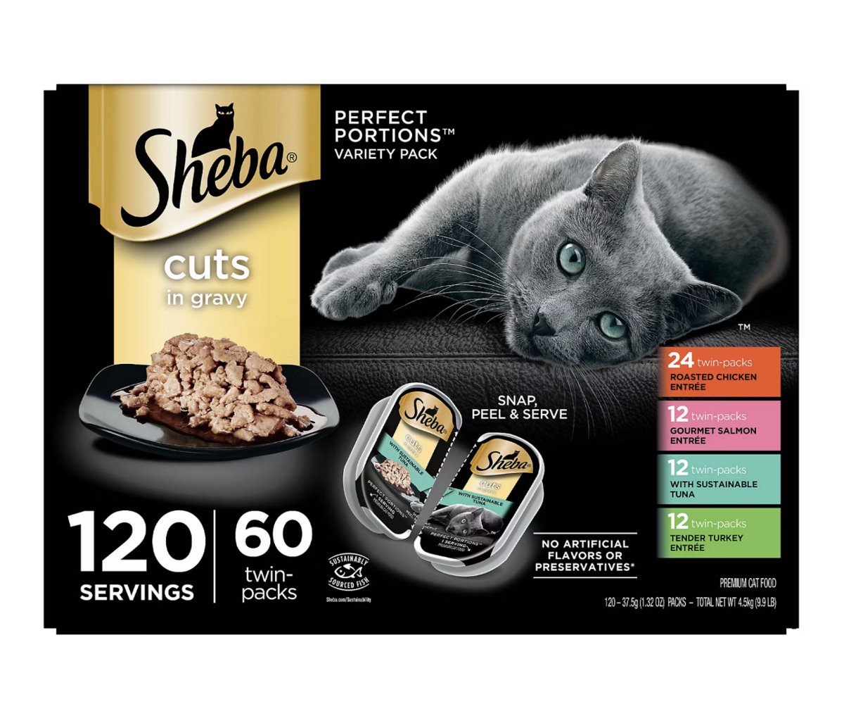 Sheba Perfect Portions Cuts in Gravy Wet Cat Food Variety Pack, 120 servings, 60 twin-packs