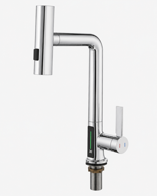 Smart Choice H3428 Digital Display Kitchen Faucet Polished Chrome, Waterfall Spout & 3 Spray Modes