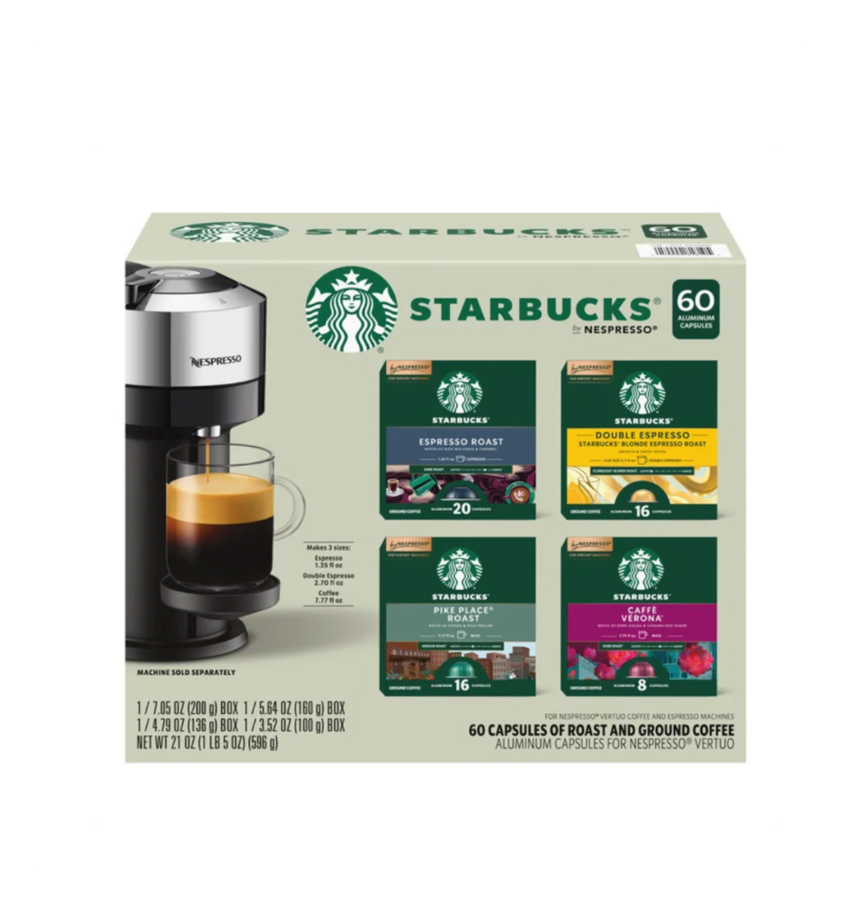 Starbucks by Nespresso Vertuo Coffee & Espresso Capsules Variety Pack, 60 Count, 100% Arabica