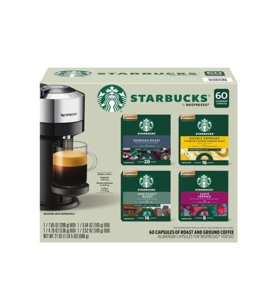 Starbucks by Nespresso Vertuo Coffee & Espresso Capsules Variety Pack, 60 Count, 100% Arabica