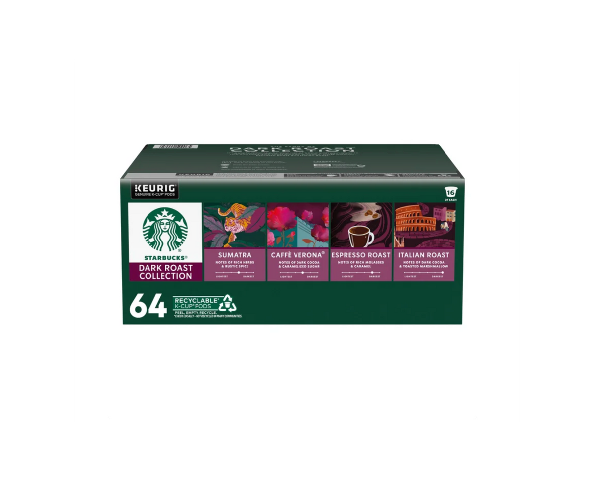 Starbucks Coffee K-Cup Pods Variety Pack – Medium & Dark Roast, 64–72 Count