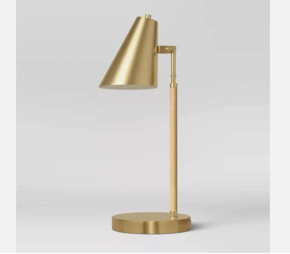Threshold Rattan Wrapped Task Desk Lamp Brass Finish, Adjustable Shade, LED Bulb Included