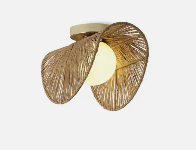 Vida Lite Sovev Boho Rattan Wall Sconce & Flush Mount Ceiling Light 5.6", Polished Brass, 1-Light