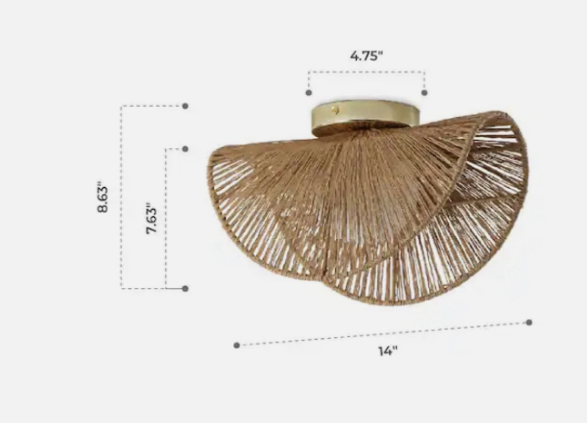 Vida Lite Sovev Boho Rattan Wall Sconce & Flush Mount Ceiling Light 5.6", Polished Brass, 1-Light - view 4
